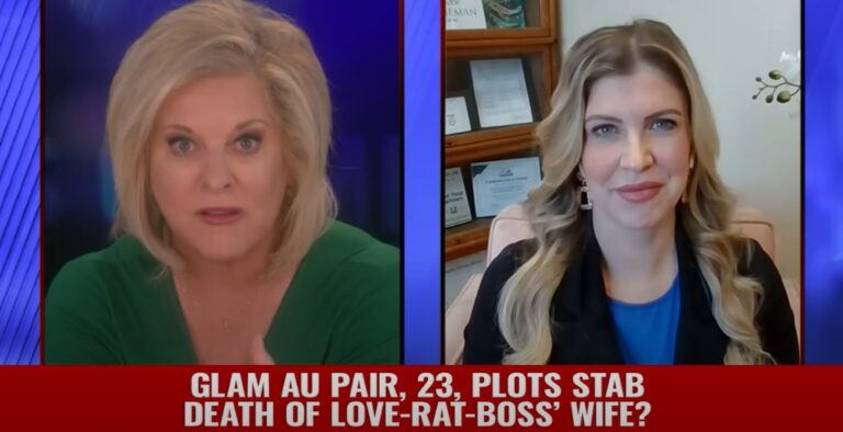 Two women in a split-screen news interview with a red headline about a stabbing incident.